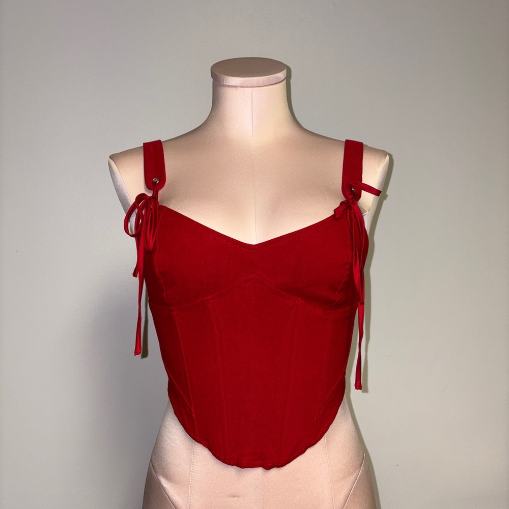 Garage Red Tie-Shoulder Bustier Top